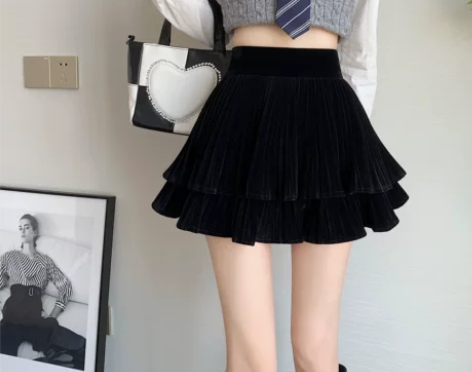 蓬蓬裙 蓬蓬短裙丝绒半身裙女2022新款秋...