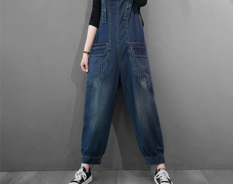 背带牛仔裤 复古牛仔背带裤Mapping香...