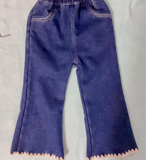 一体绒喇叭牛仔裤女宝 90码裤长53100...