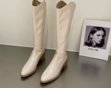 白色中筒长筒西部牛仔长靴子女鞋2022年秋...