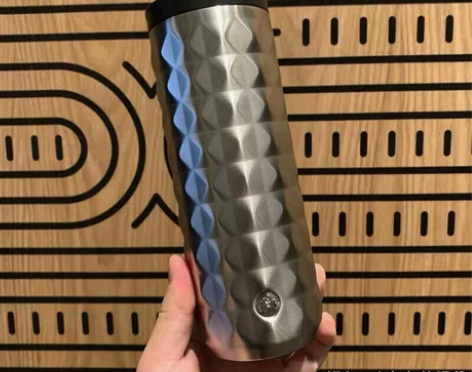 星巴克银色品牌保温杯简约菱形凹凸水波粼粼不...