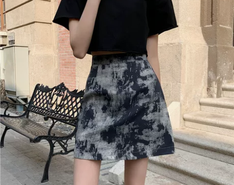 2022新款短裙春夏大码印花半身裙高腰包臀...