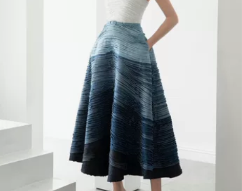 连衣裙重工渐变牛仔蓝抹胸小礼服女越南小众品...