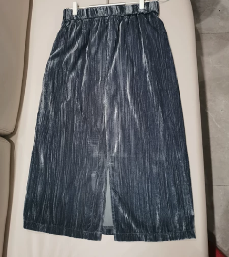 CA半身裙蓝灰色丝绒材质半身长裙中裙包臀裙...