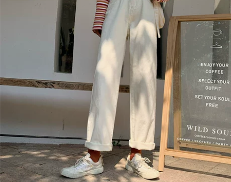 高腰牛仔裤女宽松直筒春秋2021新款显瘦裤...