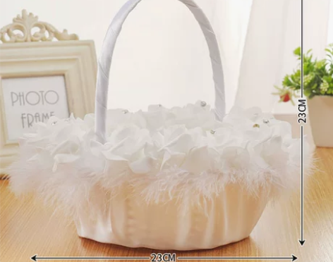 婚庆花篮蕾丝鸵鸟毛浪漫礼仪花童手提篮公主伴...