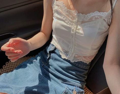 ?吊带背心女打底内搭设计感小众法式白色花边...