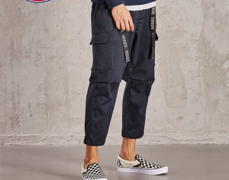 Dickies腰部字母织带宽松萝裤男士九分...