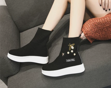 袜子鞋女2017秋季新款韩版百搭高帮加绒运...