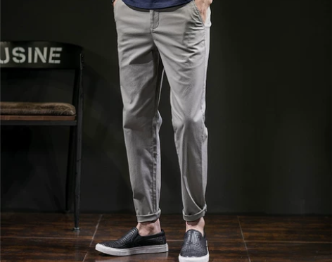 唐狮秋新款休闲裤子男韩版潮流男士西裤修身九分裤潮休闲男裤，灰...