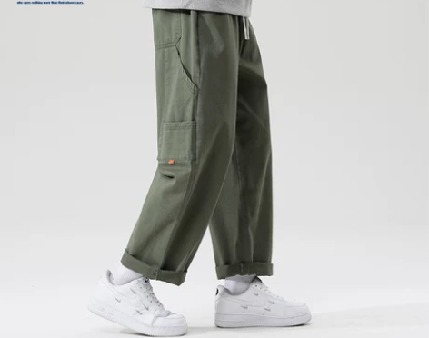 NASA军绿色直筒工装裤男春秋季高街美式复...