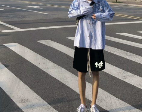 短裤男网红同款男士青少年十字架五分裤精神小...