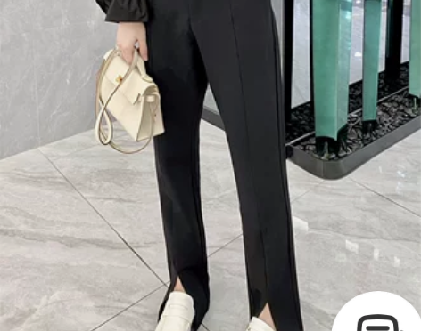 黑色开叉西装裤女大码高腰显瘦阔腿裤直筒微胖...