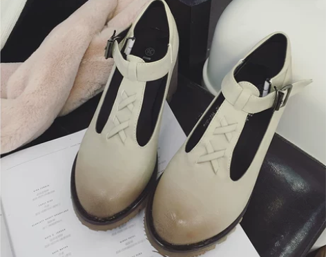 全新英伦学院风中跟单鞋女夏娃娃鞋擦色复古丁...