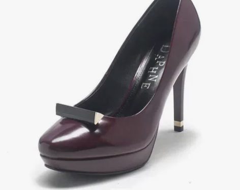 Daphne/达芙妮细跟防水台圆头浅口PU...