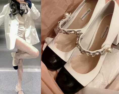 2022年新款白色M家小香风玛丽珍鞋单鞋女...