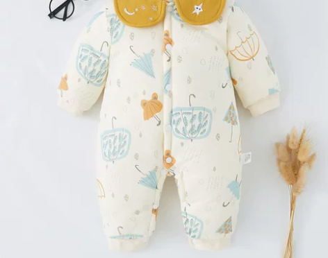 婴儿秋冬夹棉加厚连体衣男女宝宝哈衣爬服保暖...