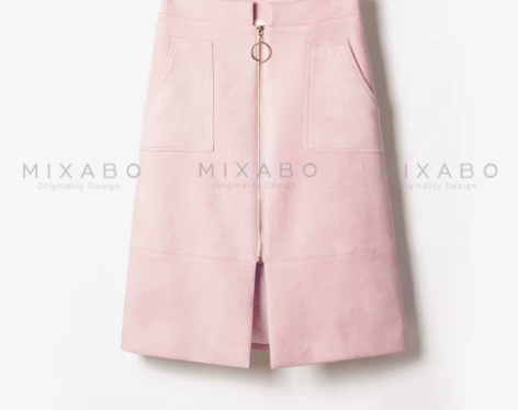 新款粉色麂皮绒半身裙秋冬中长款高腰包臀裙…...