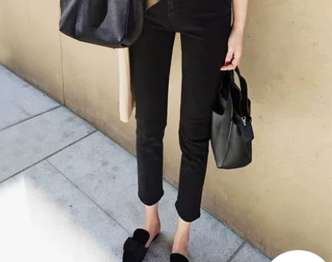 修身显瘦黑色直筒牛仔裤女九分秋冬加绒高腰百...