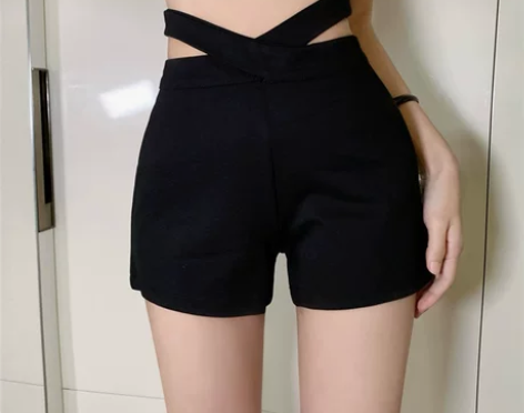 网红高腰显瘦紧身短裤女夏季设计感小众休闲裤...