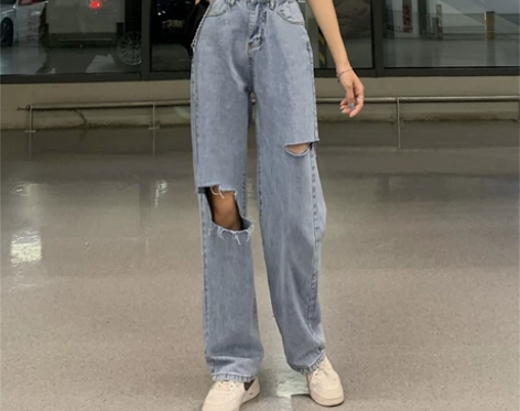 浅色破洞牛仔裤女夏季2021新款ins潮乞...