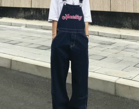 美式街头工装牛仔背带裤男女宽松休闲连体阔腿...