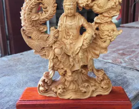 崖柏龙凤呈祥自在观音木雕摆件办公家居车摆精...