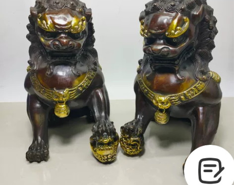 2#狮子，门狮一对 黄铜仿紫铜鎏金复古工艺 批发￥400/对...