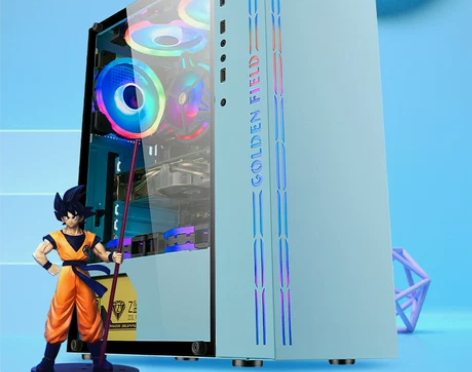 金河田冰魄蓝电脑机箱台式机钢化玻璃diy水...