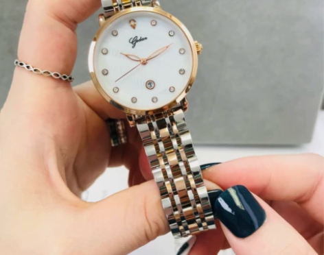 手表女款简约气质超薄带日历钻刻度钢带防水女...