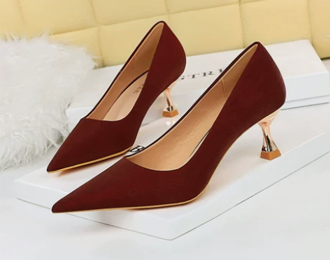 宴会百搭女鞋金属跟酒杯跟高跟绸缎浅口