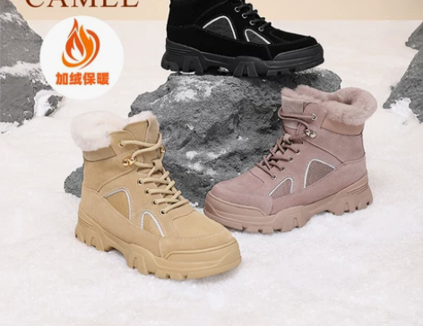 骆驼女鞋2021冬季新款棉鞋女皮毛一体加绒...