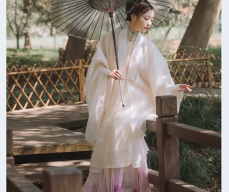 五五年原创汉服女慕雪明制立领斜襟长衫搭披风...