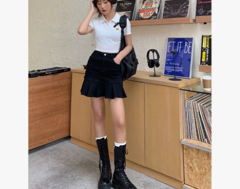 杏子王黑色牛仔半身裙2021春款女夏高腰短...