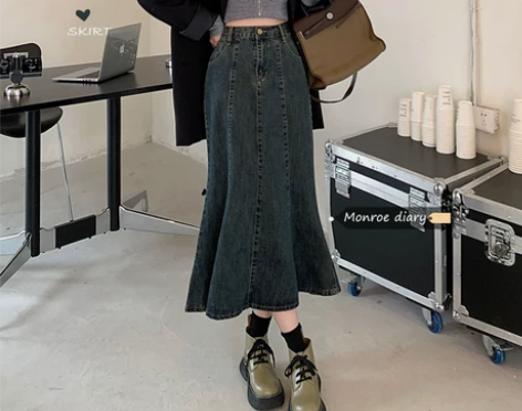 设计感高腰不规则荷叶A字包臀半身裙女复古辣...
