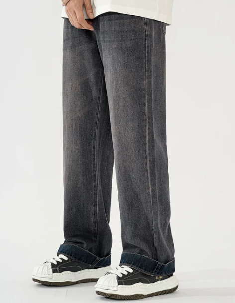 侬好先生绣蓝色牛仔裤男宽松直筒休闲裤百搭美...