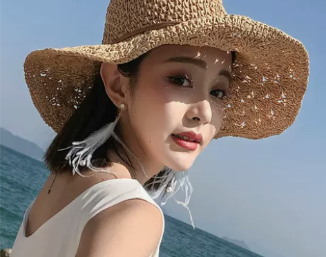 防晒凉帽子女夏天出游百搭沙滩遮阳草帽太阳防...