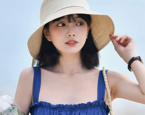 Siggi 帽子女平顶草帽日系防晒遮阳帽草...