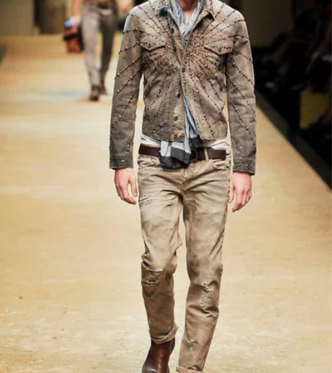 全新绝版DG卡其做旧破洞修身牛仔裤 早年秀...