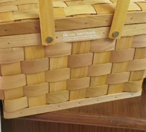 木质编织野餐篮购物篮带盖 网红户外水果提篮...