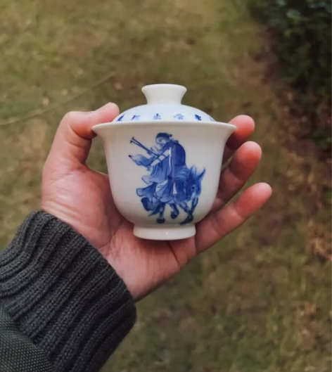 文卿草堂 传统原矿青花 张果老骑驴诗文 两...