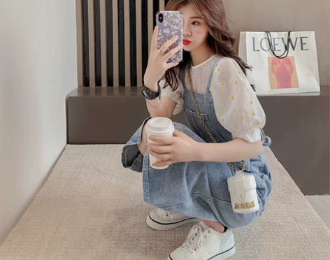 牛仔背带裙女2021年春秋新款法式温柔风小...