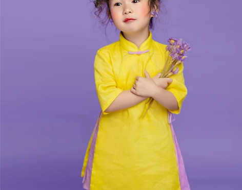 咪多咪彩原创设计童装旗袍麻棉儿童连衣裙夏季...