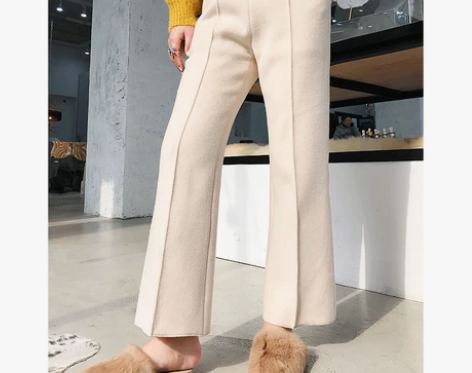 余潇潇 新款立体压线修身显瘦百搭呢料休闲裤...