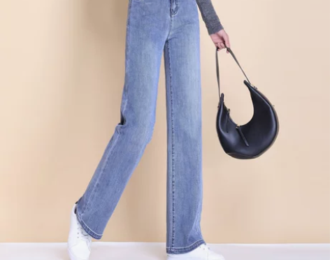 2021秋季新款牛仔阔腿裤女垂坠感高腰宽松...