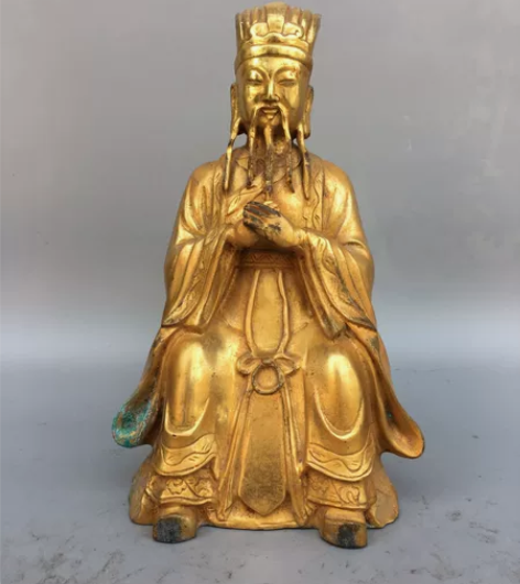 民俗老物件全品古董古玩收藏品 铜鎏金文官，...