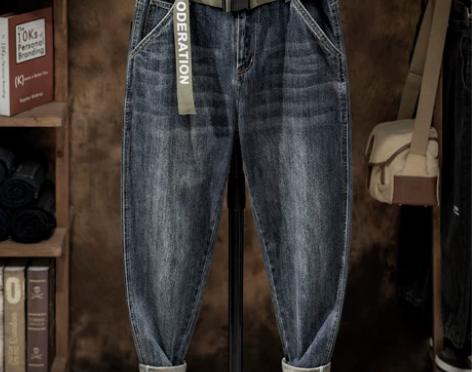 裤子宽松裤子男士休闲牛仔裤百搭锥形小裤脚萝...