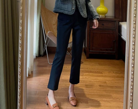 WTHEONE高品质黑色烟管裤女小个子加厚...