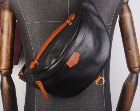 手工真皮胸包男士复古日式简约挎包头层牛皮休...