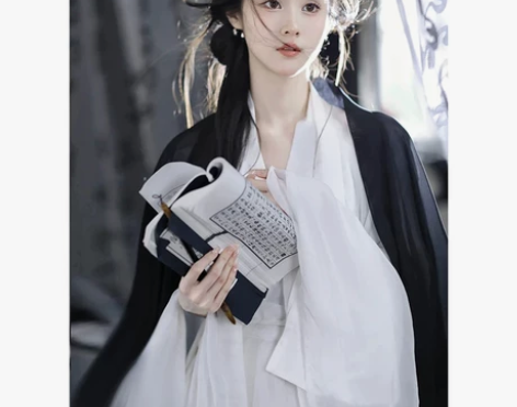 原创神明少女汉服魏晋制南北朝直裾黑色古装交...